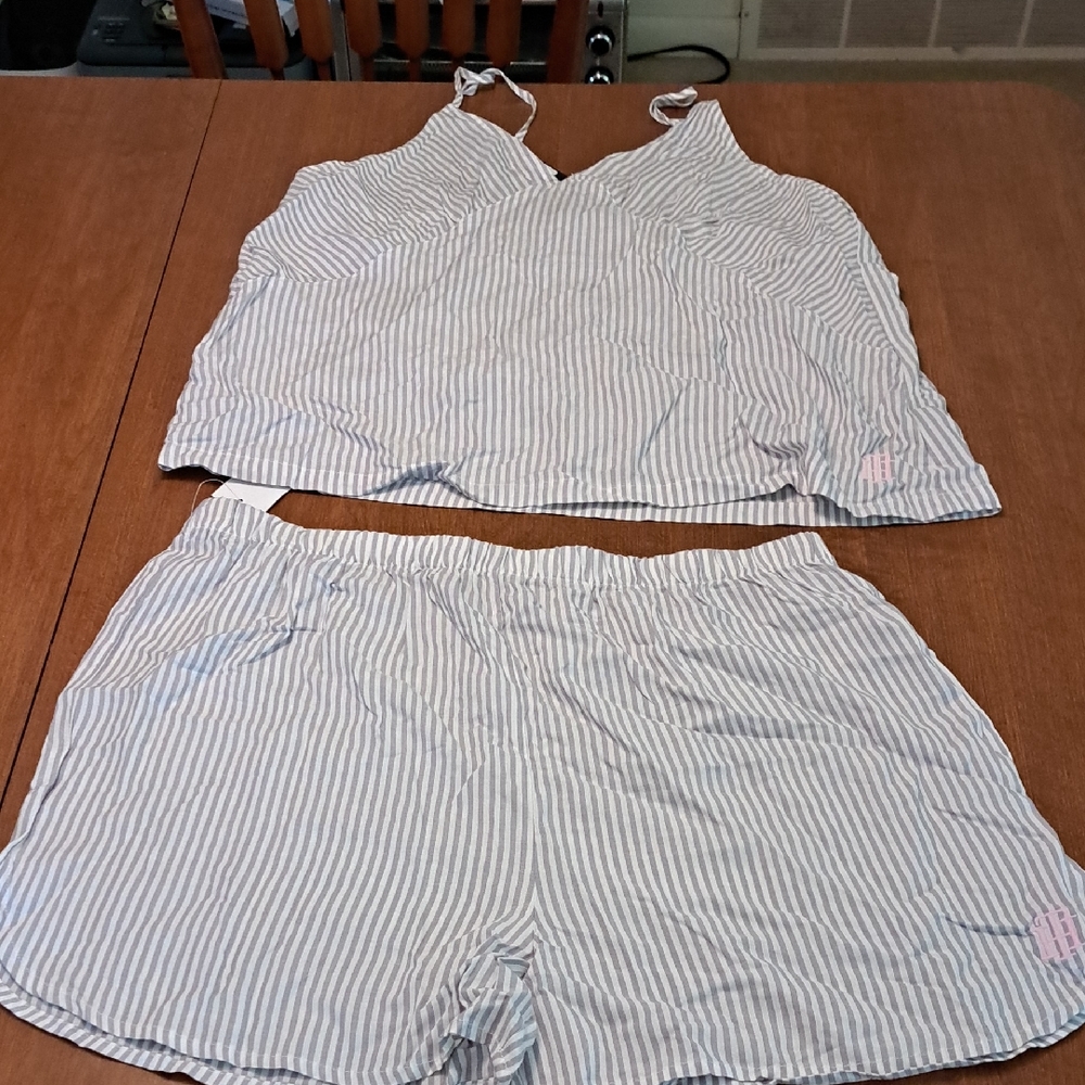 Tommy Hilfiger Blue and White Striped Pajama Set